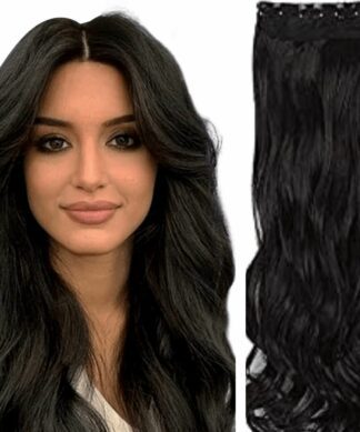 wavy clip in hair extension-long-black 1