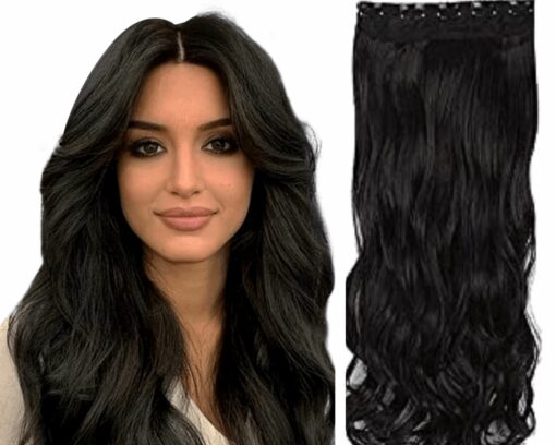 wavy clip in hair extension long black 1