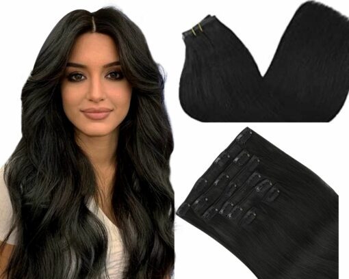 wavy clip in hair extension long black 2