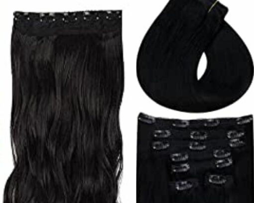 wavy clip in hair extension long black 3