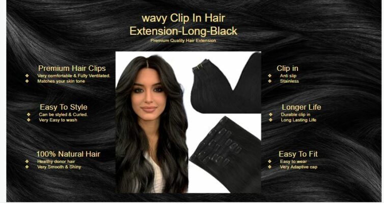 wavy clip in hair extension long black5
