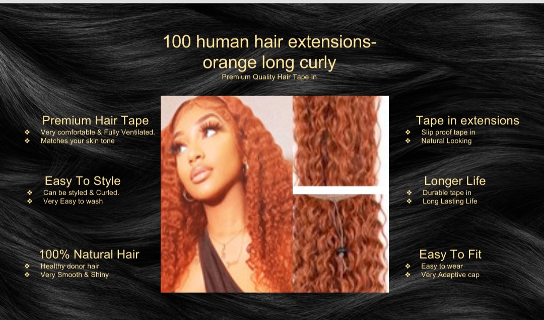 100 human hair extensions-orange long curly5