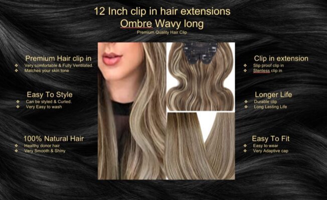 12 inch clip in hair extensions ombre wavy long5