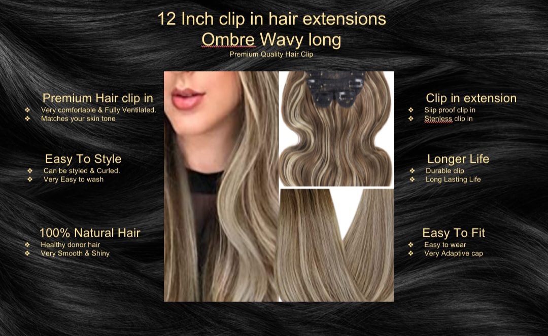 12 inch clip in hair extensions-ombre wavy long5