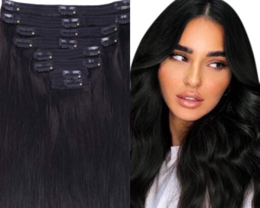 16 inch clip in hair extension black body wave long 1