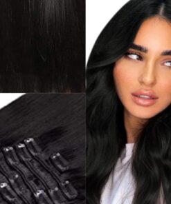 16 inch clip in hair extension black body wave long 2