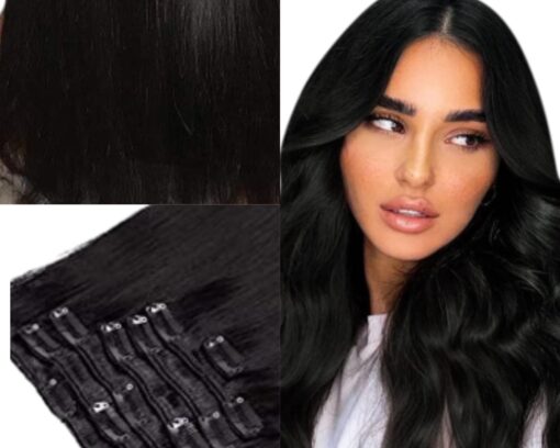 16 inch clip in hair extension black body wave long 2