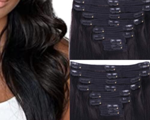 16 inch clip in hair extension-black body wave long 3