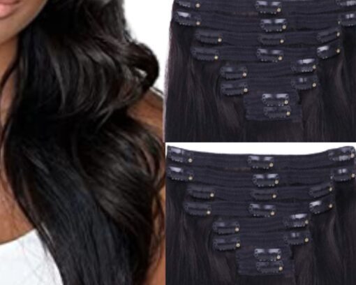 16 inch clip in hair extension black body wave long 3