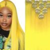 16 inch clip in hair extensions yellow long straight 1