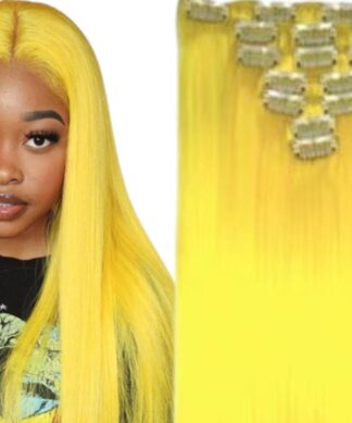 16 inch clip in hair extensions-yellow long straight 1