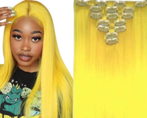 16 inch clip in hair extensions yellow long straight 1