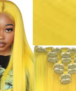 16 inch clip in hair extensions yellow long straight 2