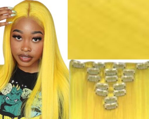 16 inch clip in hair extensions yellow long straight 2