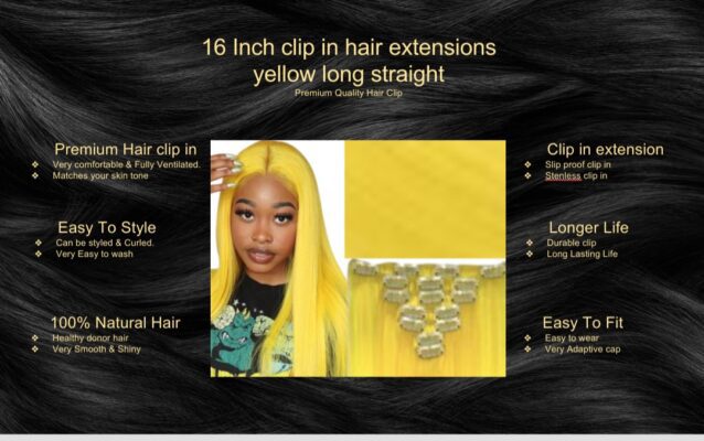 16 inch clip in hair extensions yellow long straight5
