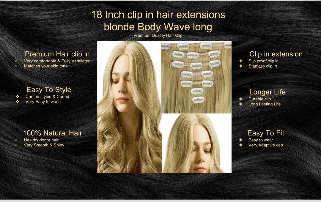 18 inch clip in hair extension-blonde body wave long5