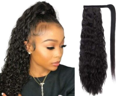 18 inch ponytail-black curly long 1