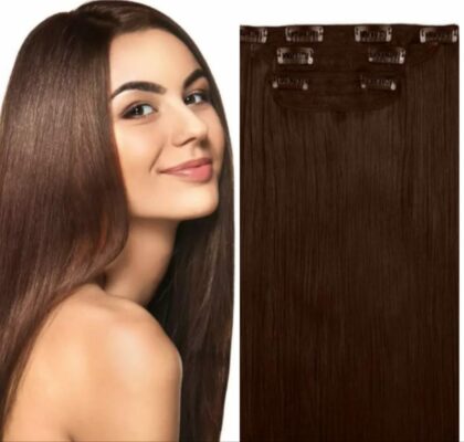 20 brown clip in hair extensions-long straight(1)