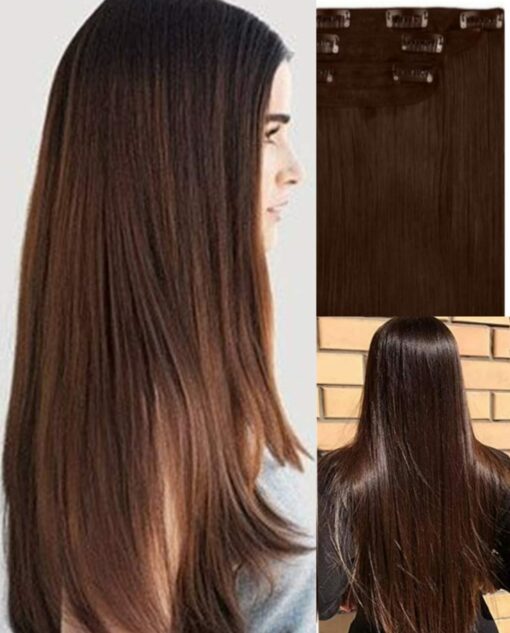 20 brown clip in hair extensions long straight3