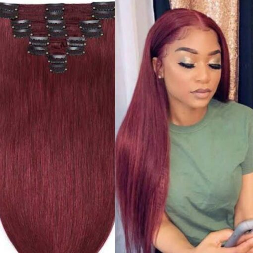 22 inch clip in hair extensions-burgundy long (1)