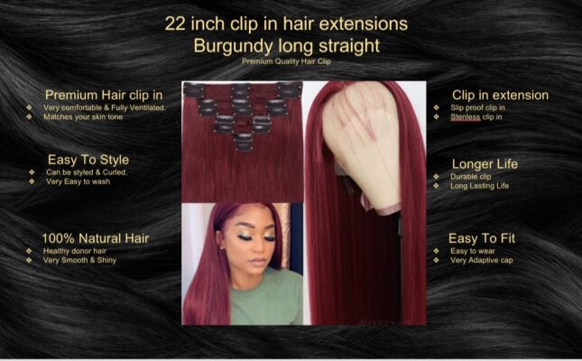 22 inch clip in hair extensions burgundy long straight5