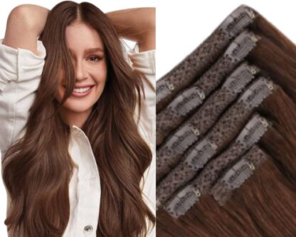 26 inch clip in hair extensions-dark brown wavy 1