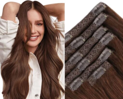 26 inch clip in hair extensions dark brown wavy 1