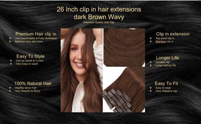 26 inch clip in hair extensions dark brown wavy5