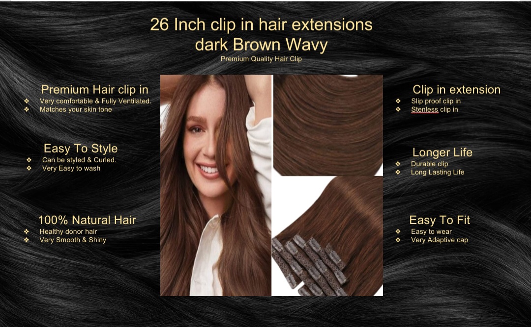 26 inch clip in hair extensions-dark brown wavy5
