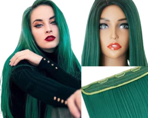 26 inch clip in hair extensions-green long straight 3