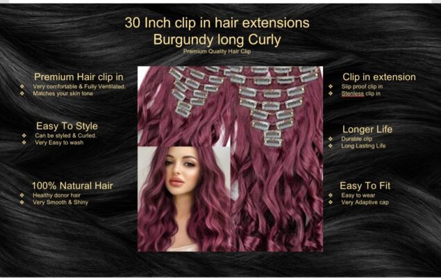 30 inch clip in hair extensions burgundy long curly5