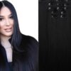 50 cm clip in extensions black long straight 1