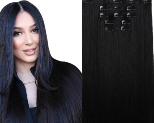50 cm clip in extensions-black long straight 1