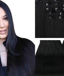 50 cm clip in extensions black long straight 2