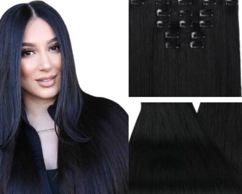 50 cm clip in extensions-black long straight 2