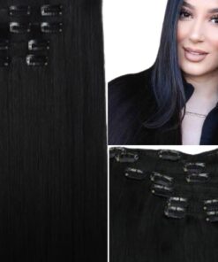 50 cm clip in extensions black long straight 3