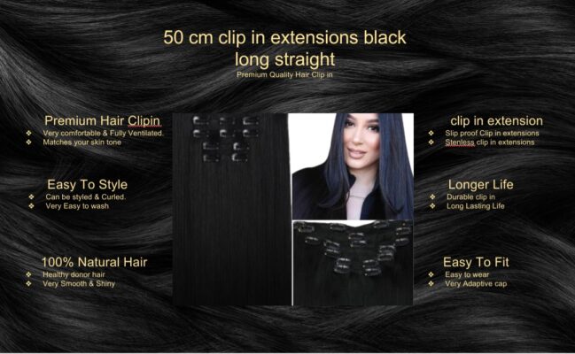 50 cm clip in extensions black long straight5