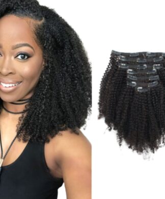 Kinky short clip in hair extensions 4c-black 1