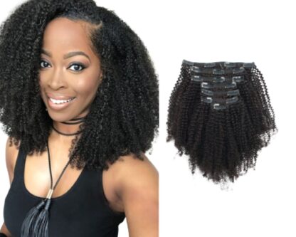 Kinky short clip in hair extensions 4c-black 1