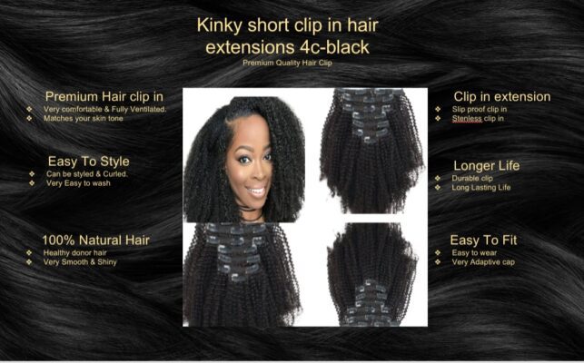 Kinky short clip in hair extensions 4c black5