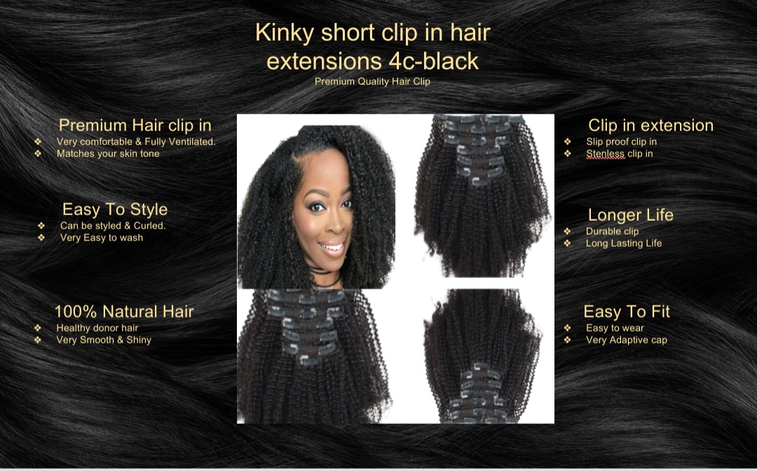 Kinky short clip in hair extensions 4c-black5