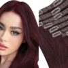 Wine Red clip in hair extension long wavy 1