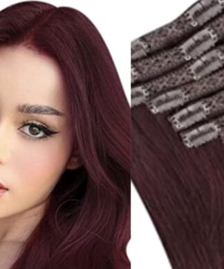 Wine Red clip in hair extension-long wavy 1