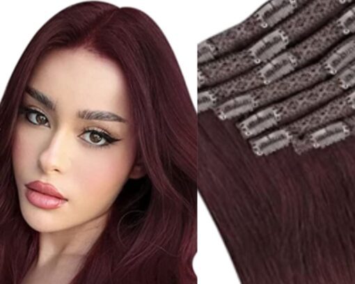Wine Red clip in hair extension long wavy 1