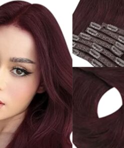 Wine Red clip in hair extension long wavy 2