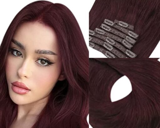 Wine Red clip in hair extension long wavy 2