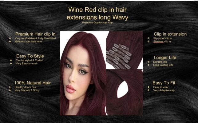 Wine Red clip in hair extension long wavy5 Wine Red clip in hair extension long wavy5