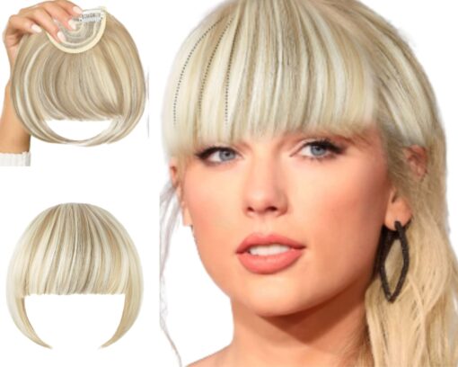 blonde bangs clip in wavy long 2