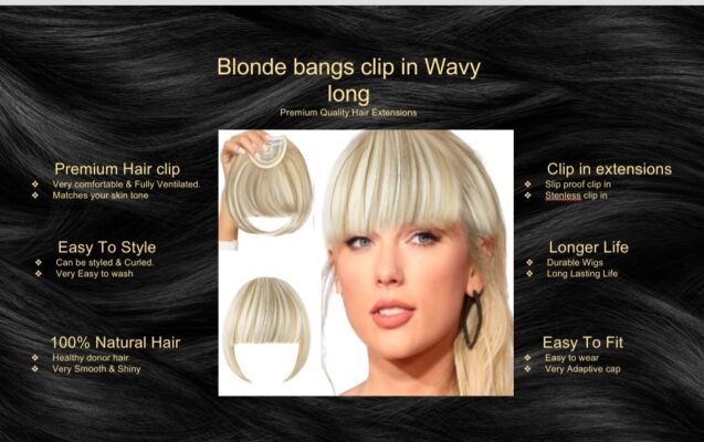 blonde bangs clip in wavy long5