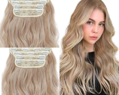 blonde clip on hair extensions-deep wave long 2